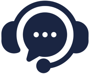 Headset icon with speech bubble inside.