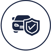 Car icon with shield and checkmark.